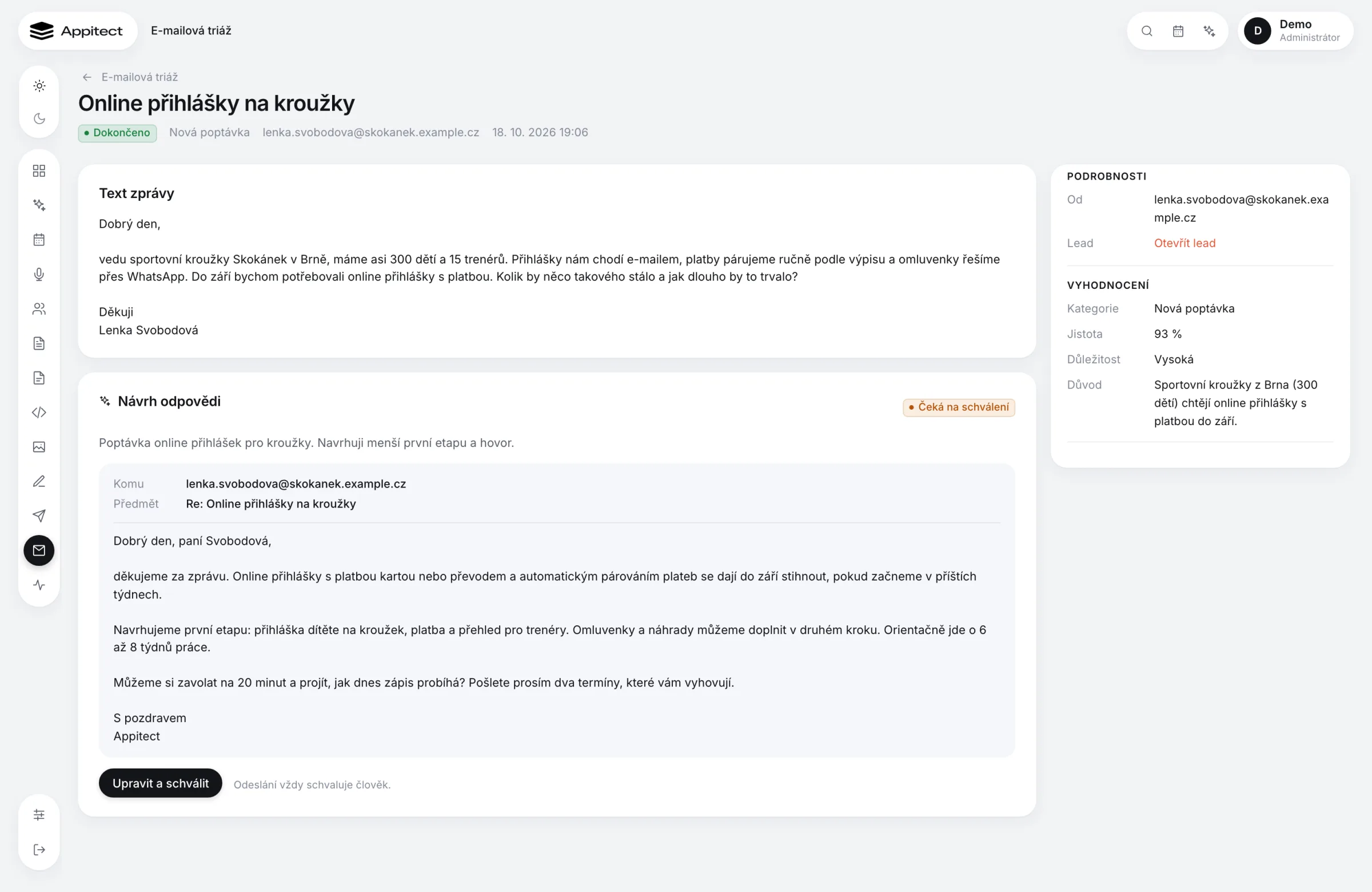 E-mail enquiry with a drafted reply