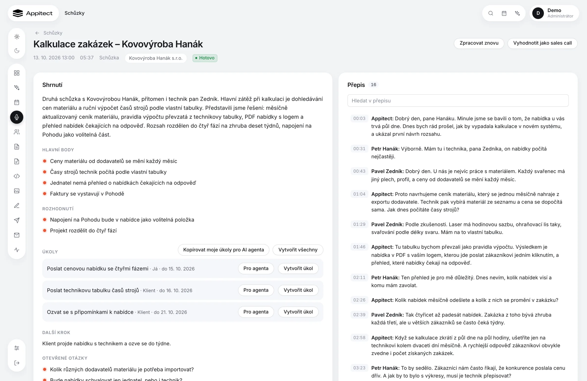 Meeting summary with decisions and tasks