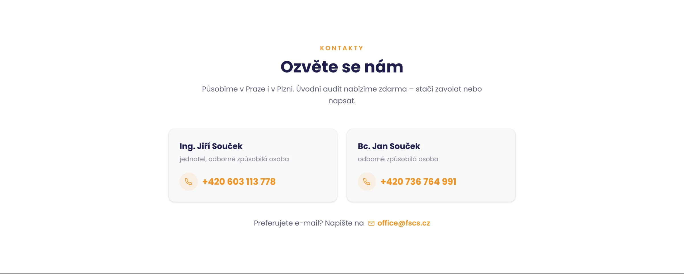 Kontakty na odborně způsobilé osoby a e-mail firmy