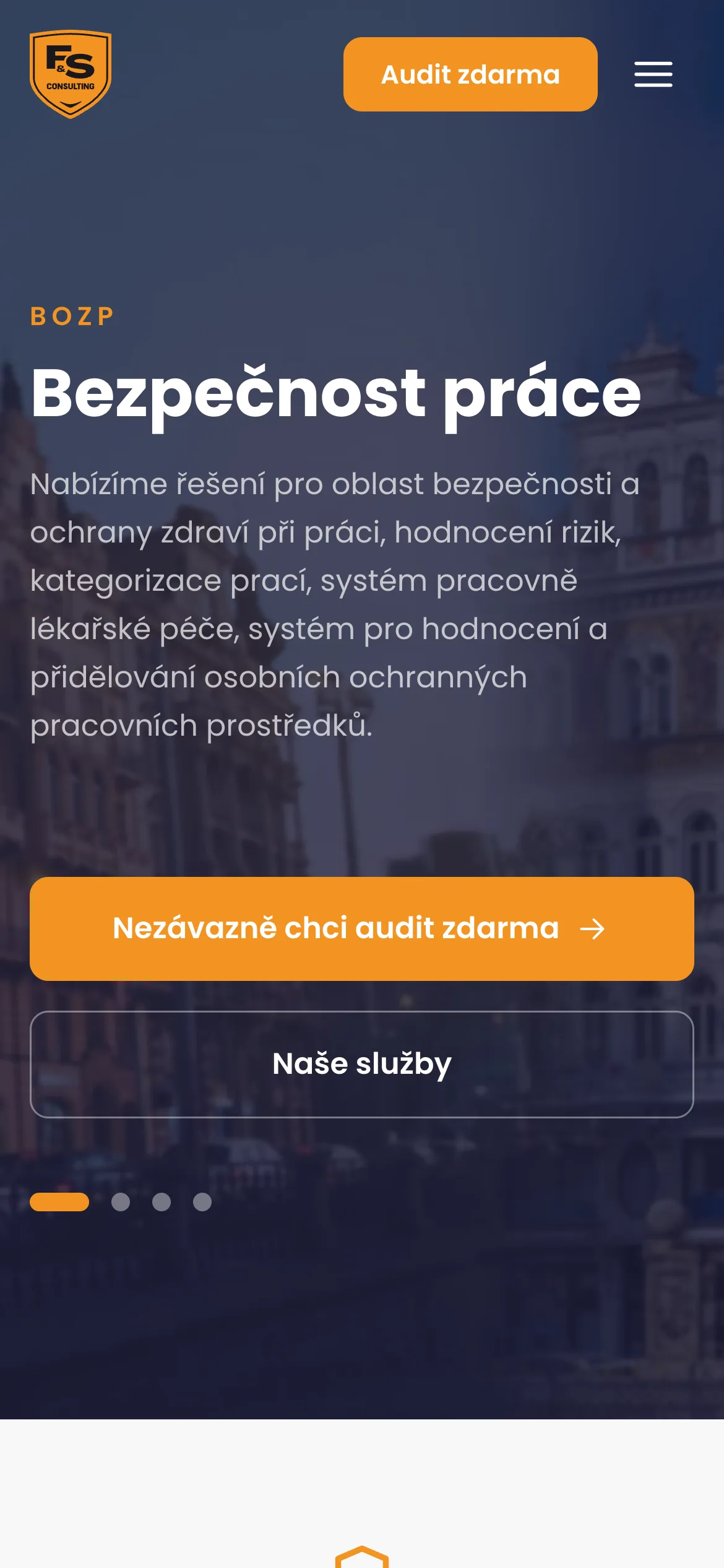 Úvodní stránka webu na mobilu