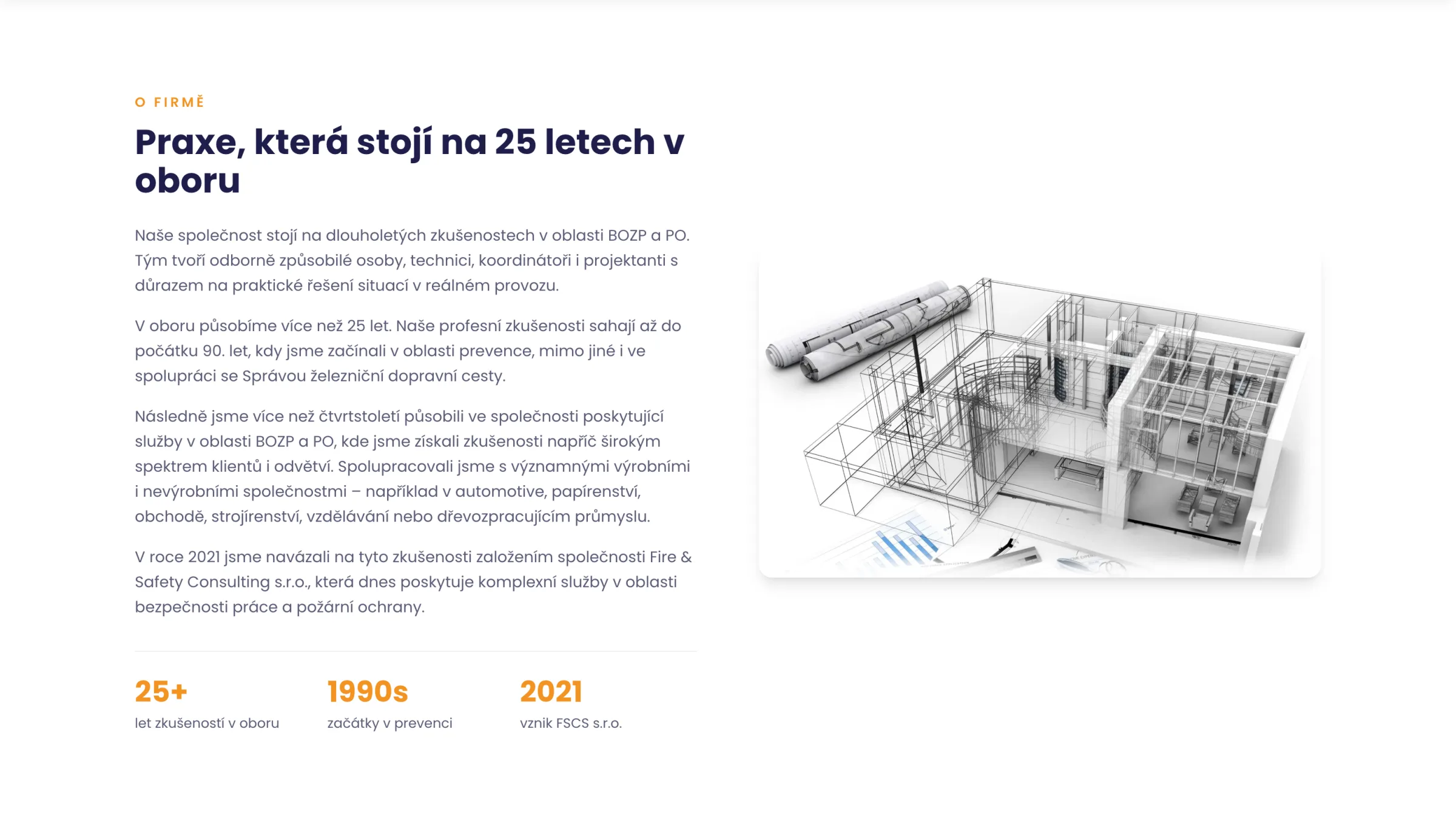 Sekce O firmě s milníky 25+, 1990s a 2021