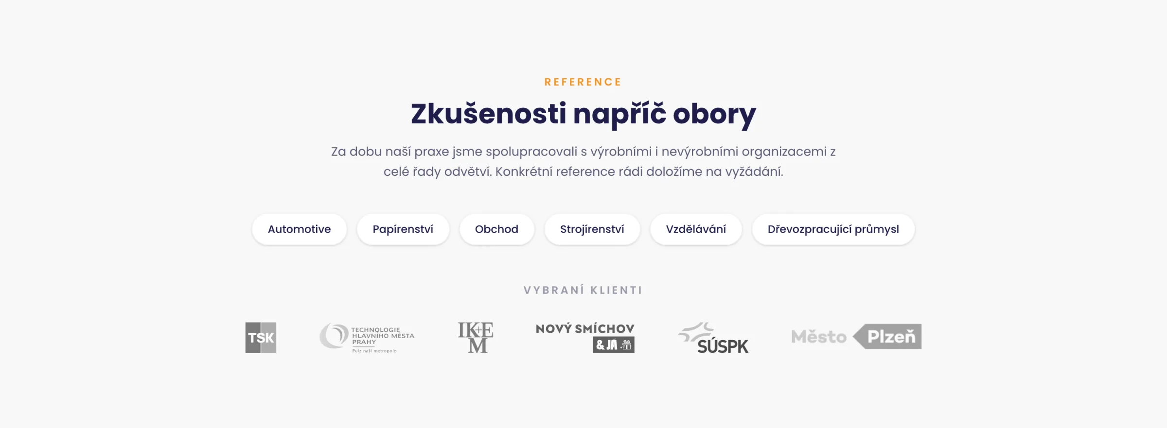 Reference podle oborů a loga vybraných klientů