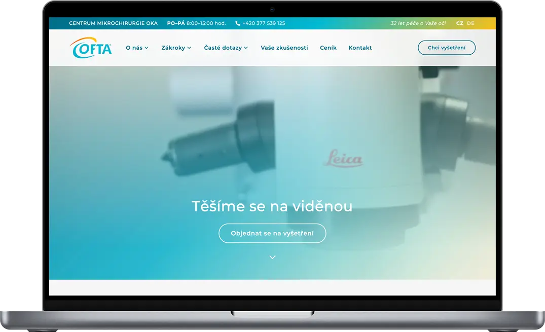 OFTA oční klinika - Homepage webových stránek vytvořených Appitect