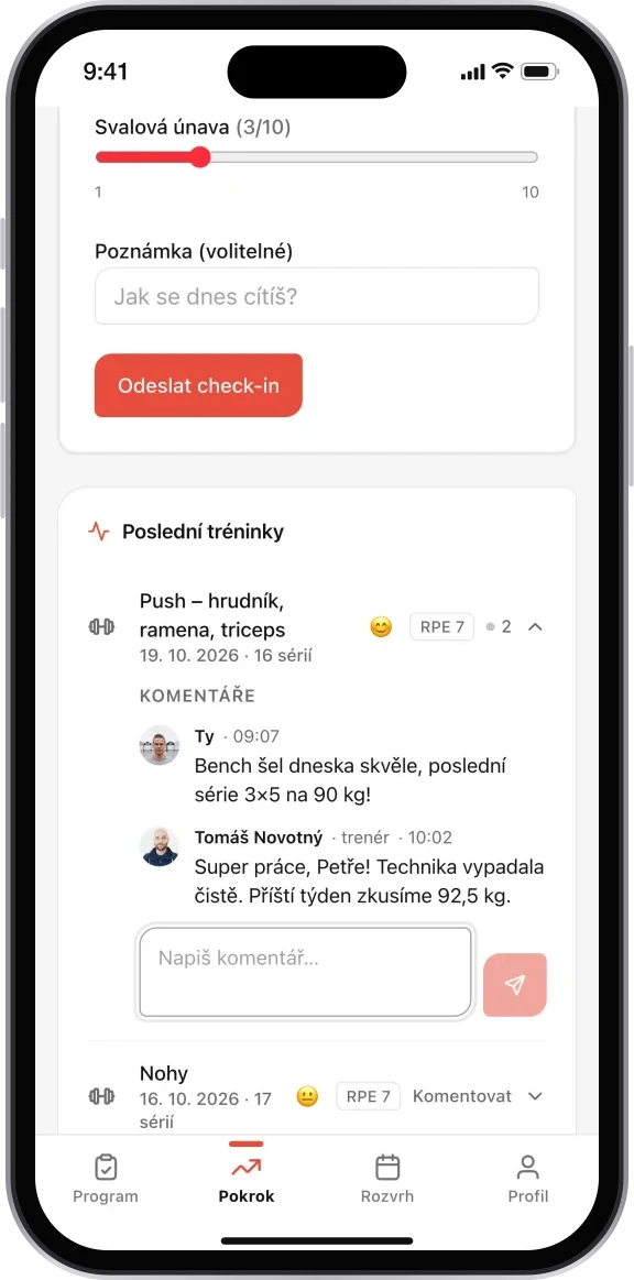 Komentáře k tréninku v telefonu