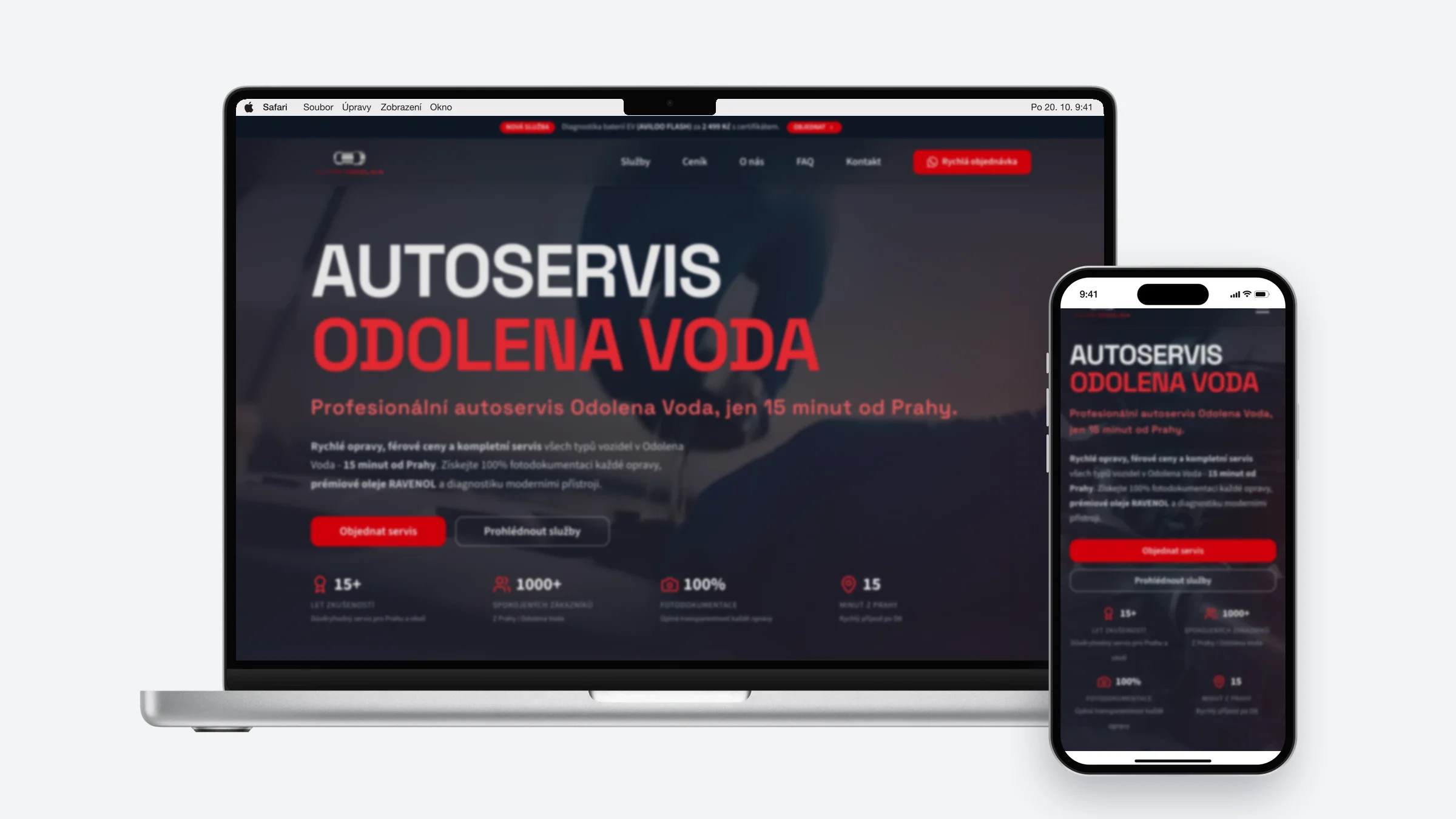 Autoservis Odolena Voda na notebooku a v telefonu